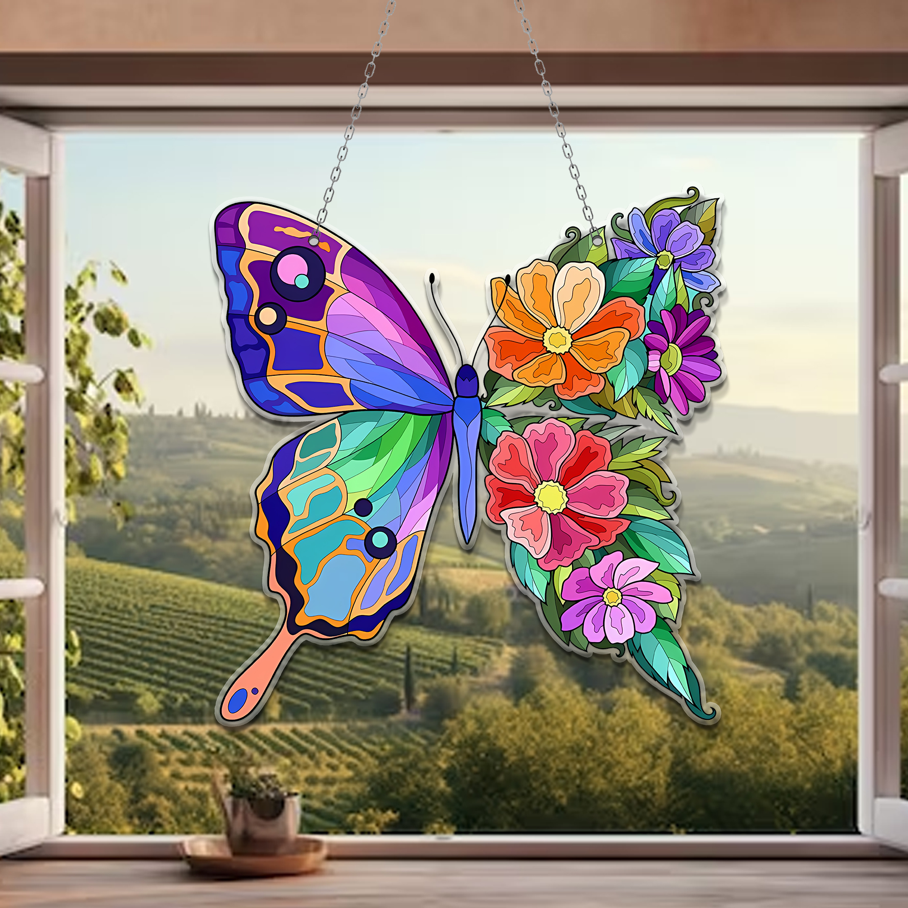 Butterfly Color Flower Acrylic Window Hanging Window Hangings Home